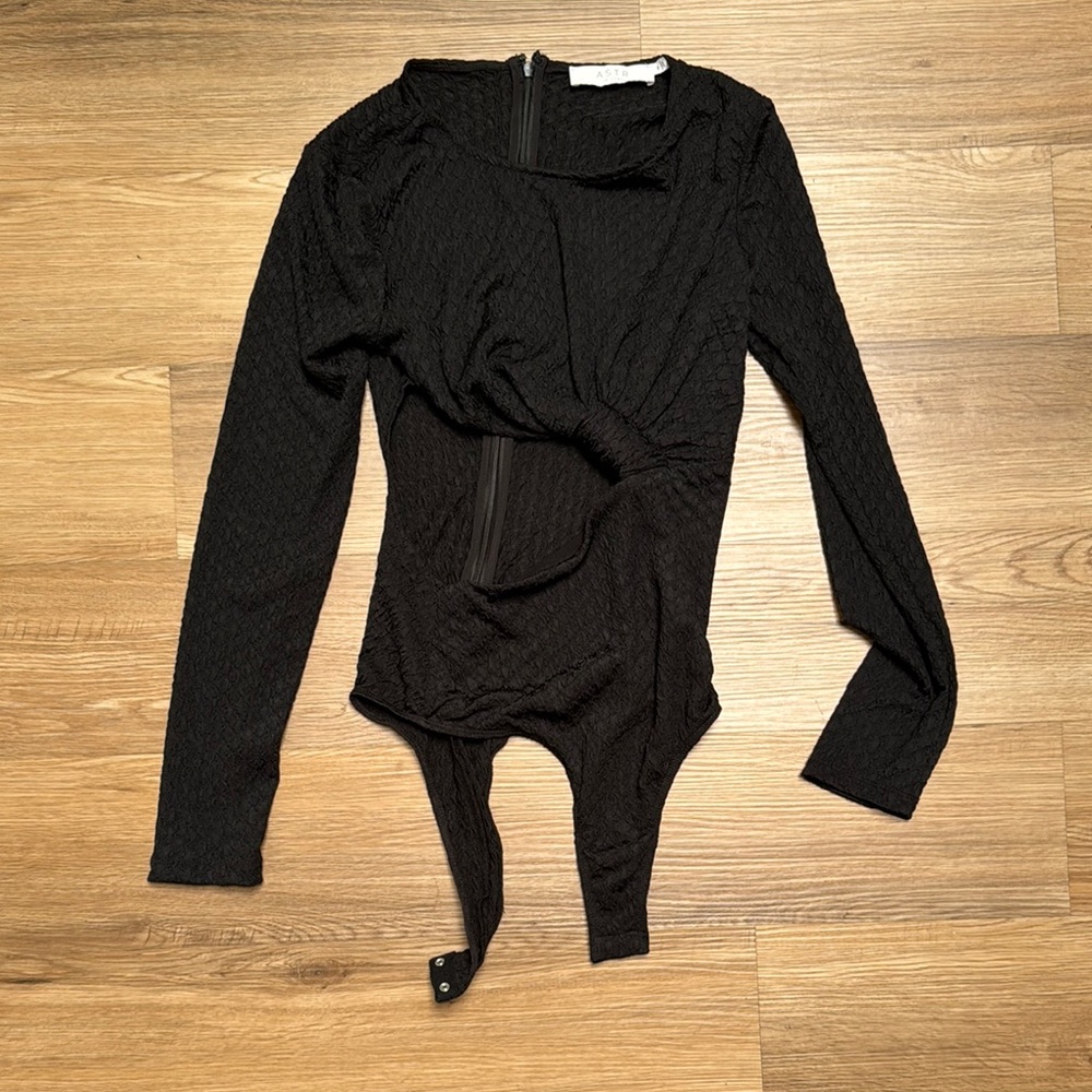 Astr Black Textured Long Sleeve Bodysuit